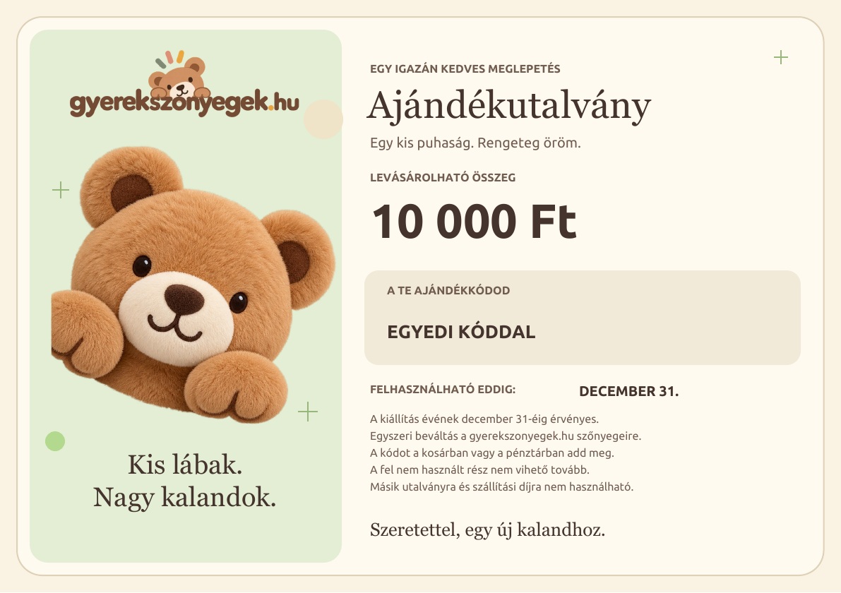 Mackós Gyerekszőnyegek.hu ajándékutalvány – a nyomtatható grafika mintája